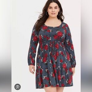 Torrid Blue and Red Floral Mini Dress